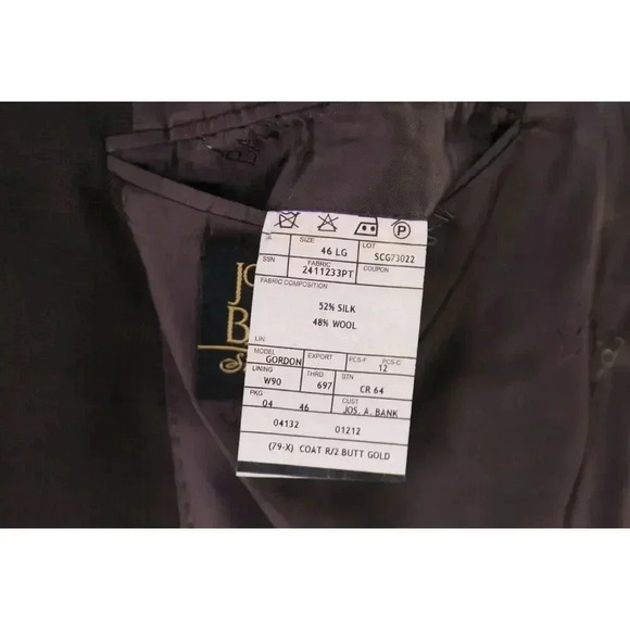 Jos A Bank Signature Gold Brown Windowpane Wool-Silk 2-Btn Sportcoat Blazer 46L - Picture 8 of 8